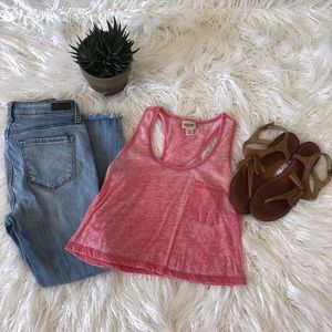 Red, crop top tank.
